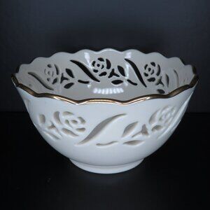 Vintage Lenox Floral Accents Gold Trim Trinket Bowl